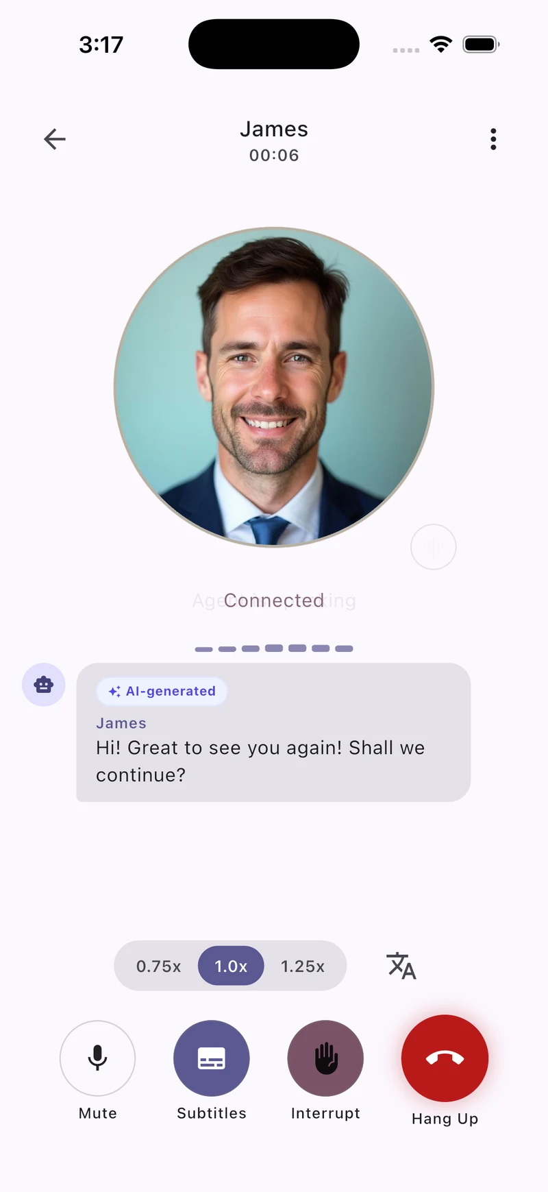 YouSpeak live call screen — alt copy pending (hero_alt_light/dark)
